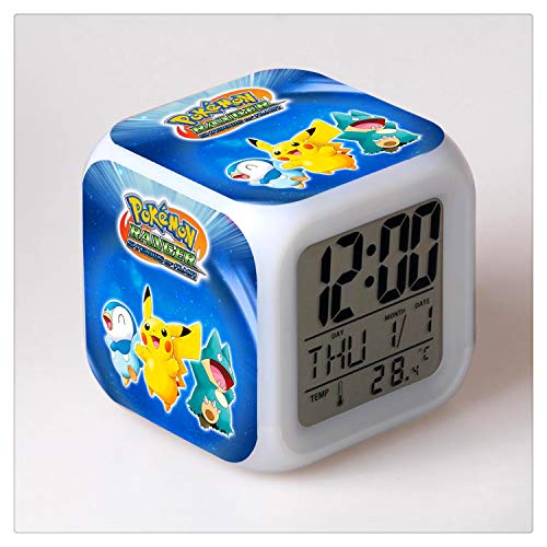 Tian Ran Dai Pokémon Cambio de Color Que Brilla intensamente Reloj Despertador Digital Regalo para Familia Niño Amigo Pattern Patrón múltiple