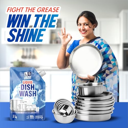 Image of L&S Lite Liquid Dish Wash | 2 kg Refill Pouch | Tough on Grease, Safe on Hands | Concentrated Dishwashing Gel for Sparkling Clean Utensils (LITEDISHWASH 2KG 01)