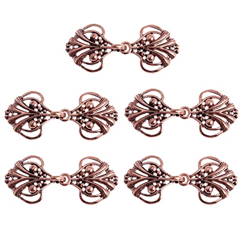 5Pairs Buttons Retro Metal Cloak Clasps Sew On Hooks Eyes Sweater Cardigan Clip Buttons Elegant Cheongsam Buckles Sewing Fasteners For Clothing Beautiful And Durable (Type : Type 2 Copper) #TOP1