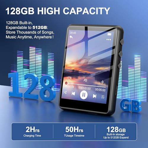 Image of SWOFY 128GB MP3 Player with Bluetooth 5.4, M4 Music Player with 2.4 inch Touch Screen, Portable HiFi Lossless Sound with FM Radio, E-Book, Voice Recording, for Travel, Gym, Hiking, Sports Running