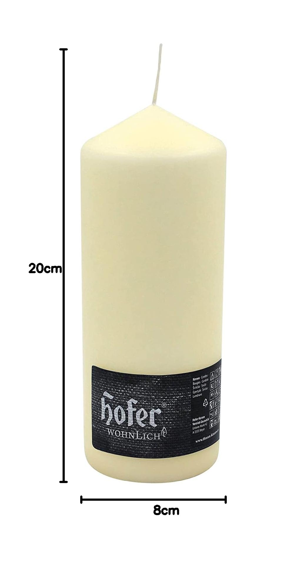 Hofer - Velas cilíndricas de columna – Larga duración: aproximadamente 80 horas – Juego de 3 velas, 8 x 20 cm, color marfil – cera antigoteo