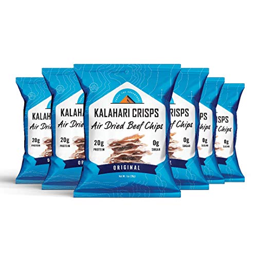 Kalahari Biltong Crisps | Original Flavor | Air Dried Beef Chips | 20g of Protein | Keto-Friendly, Soy-Free, Gluten-Free and Zero Sugar! | Six 1 Ounce. bags