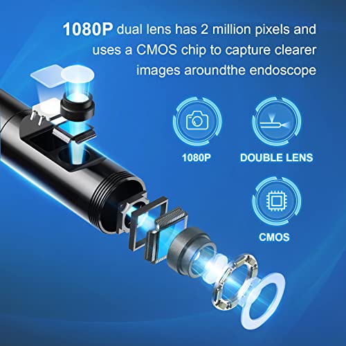Dual Lens Borescope Endoscope Inspection Camera, With 8Mm 1080P Ip67 Waterproof Industrial Endoscope Camera 8 Led Lights, 5 Inch Screen, 16.5Ft Snake Semi-Rigid Cable For Car Pipe Sewer Drain #TOP1