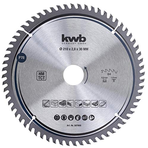 kwb Kreissägeblatt 210 x 30 mm sehr feiner Schnitt Sägeblatt geeignet für Arbeitsplatten Holz und beschichtete Platten
