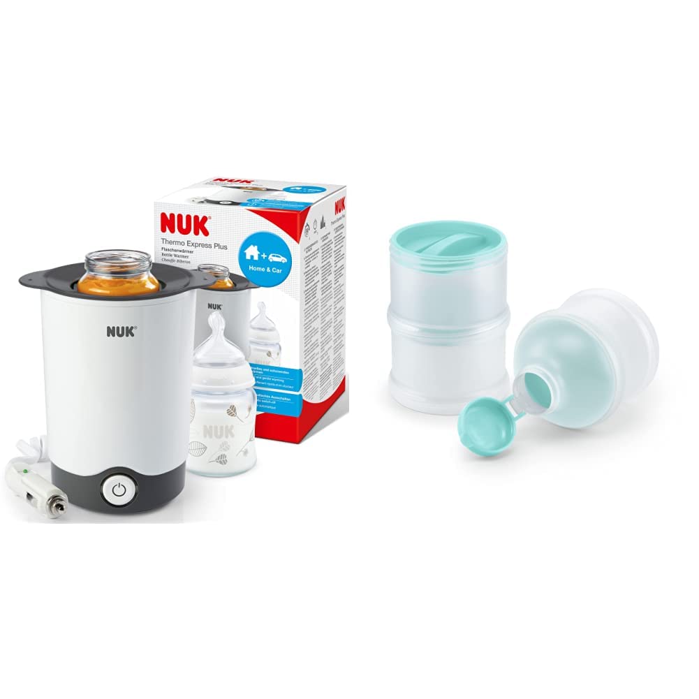 NUK Thermo Express Plus Flaschenwärmer, schnelles und schonendes Erwärmen in nur 90 Sekunden & Milchpulver-Portionierer, BPA-frei, 3 Stück (1er Pack), petrol Farbe