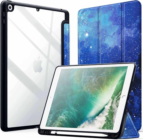 Image of ProElite Smart Flip Case Cover for Apple iPad 9.7 inch 2018 /2017 5th 6th Generation, Clear Soft Back with Pencil Holder, Stars