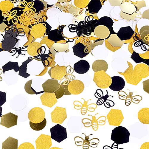 380 Pcs Bee Confetti Decorations Glitter Black Yellow Bee Honeycomb Confetti for Bee Theme Party Baby Shower Gender Reveal