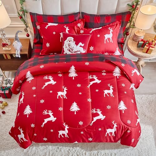 Flysheep-Christmas-Comforter-Set-3-Pieces-Queen-Size-88×88-inches-White-Deer-and-Snowflake-on-Red-Xmas-Holiday-Pattern-Design-Soft-Microfiber-Lightweight-Bedding-Sets-for-All-Season Flysheep Christmas Comforter Set 3 Pieces Queen Size 88×88 inches White Deer and Snowflake on Red Xmas Holiday Pattern Design Soft Microfiber Lightweight Bedding Sets for All Season