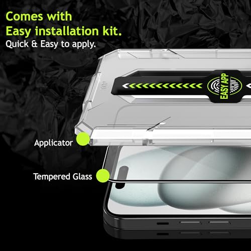 Amozo Easy Fit Tempered Glass Screen Protector Guard for iPhone 16 / iPhone 15 Edge To Edge Coverage (with easy applicator) - Pack of 2 2 51KODerrWyL