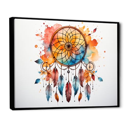 Dream catcher framed wall art decor, Dream catcher framed wall Art, Colorful Dreamcatcher Minimalist euphony, Multi-Color Large Traditional black framed wall art, 32x24 inches black frame