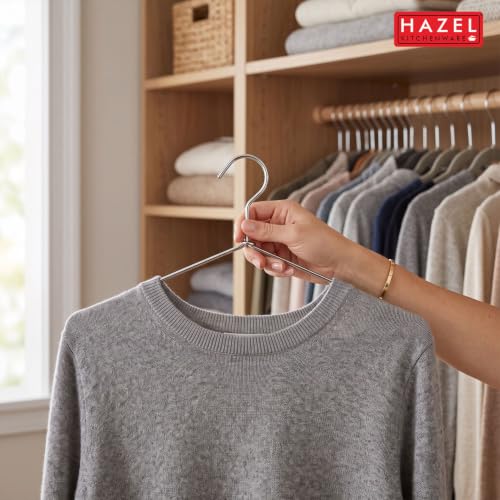 Image of HAZEL Stainless Steel Clothes Hangers Set of 6 for Shirts, T-Shirts, Dresses, Trousers & Daily Use