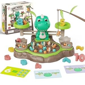 2 in 1 Dinosaur Magnetic Fishing & Balance Math Game, 21 Pcs Dinosaur Toys with 10 Interactive Math Cards, Math Learning Counting Toys, Pre-Educational Board Game for Kids Toddlers 3-5 Gifts
