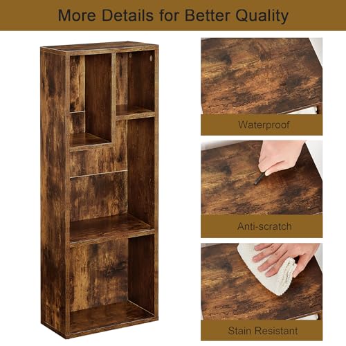 VECELO Kids Staggered 4-Cube Bookshelf, Open Storage Organizer with Multi-Size Compartments for Large Hardcover Books, Toys & Decor, for Bedroom Playroom Classroom, Brown by VECELO - Image 5