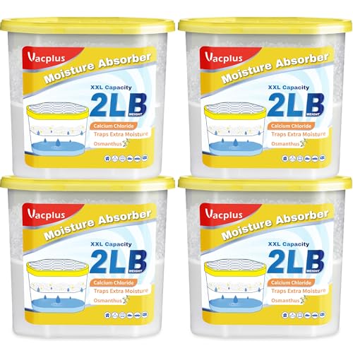 Image of Vacplus Moisture Absorber, 2 LB, Strong Absorption, Osmanthus, 4 Pack | Closet, Bathroom, Basement, RV, Storage Areas, Odor Eliminator, Dehumidifier Bucket