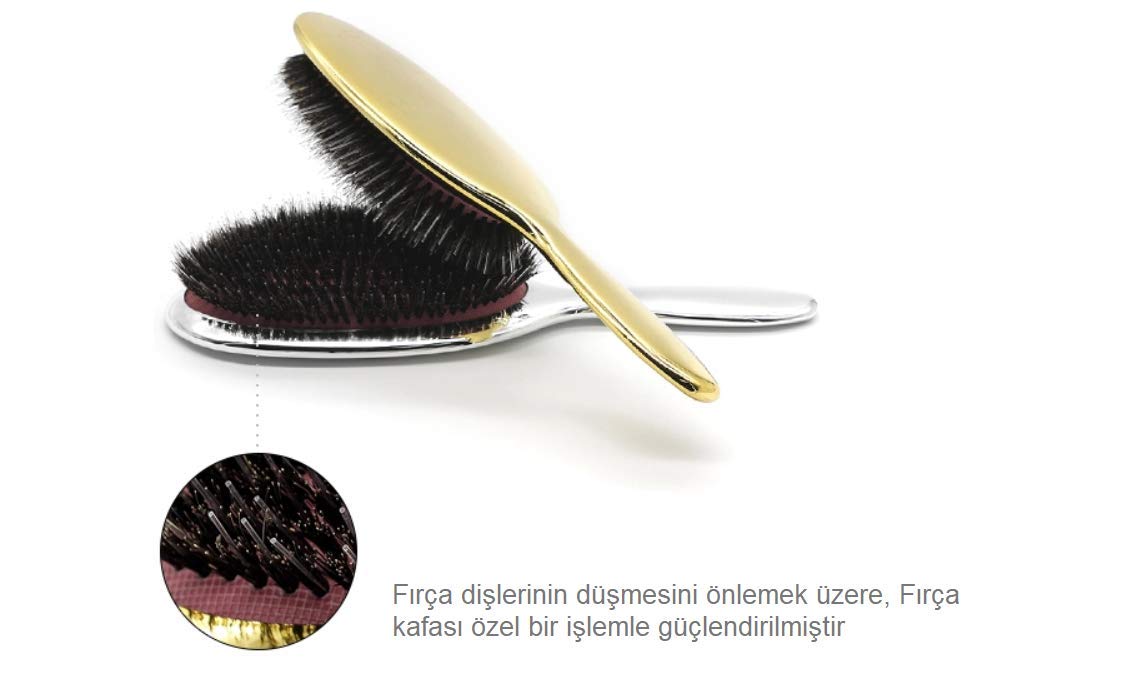 LAND OF MYTH - LOM1052 Premium Seri Oval Kürek Saç Açma Tarama Fırçası, Galvanik, Kaynak Saç Tarağı (Gold)