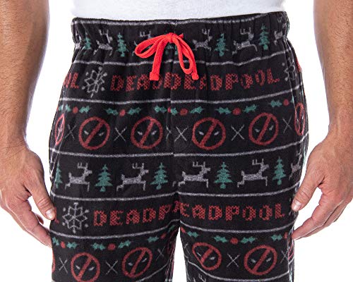 Marvel Men's Deadpool Christmas Ugly Sweater Pattern Fuzzy Fleece Lounge Sleep Pajama Pants2
