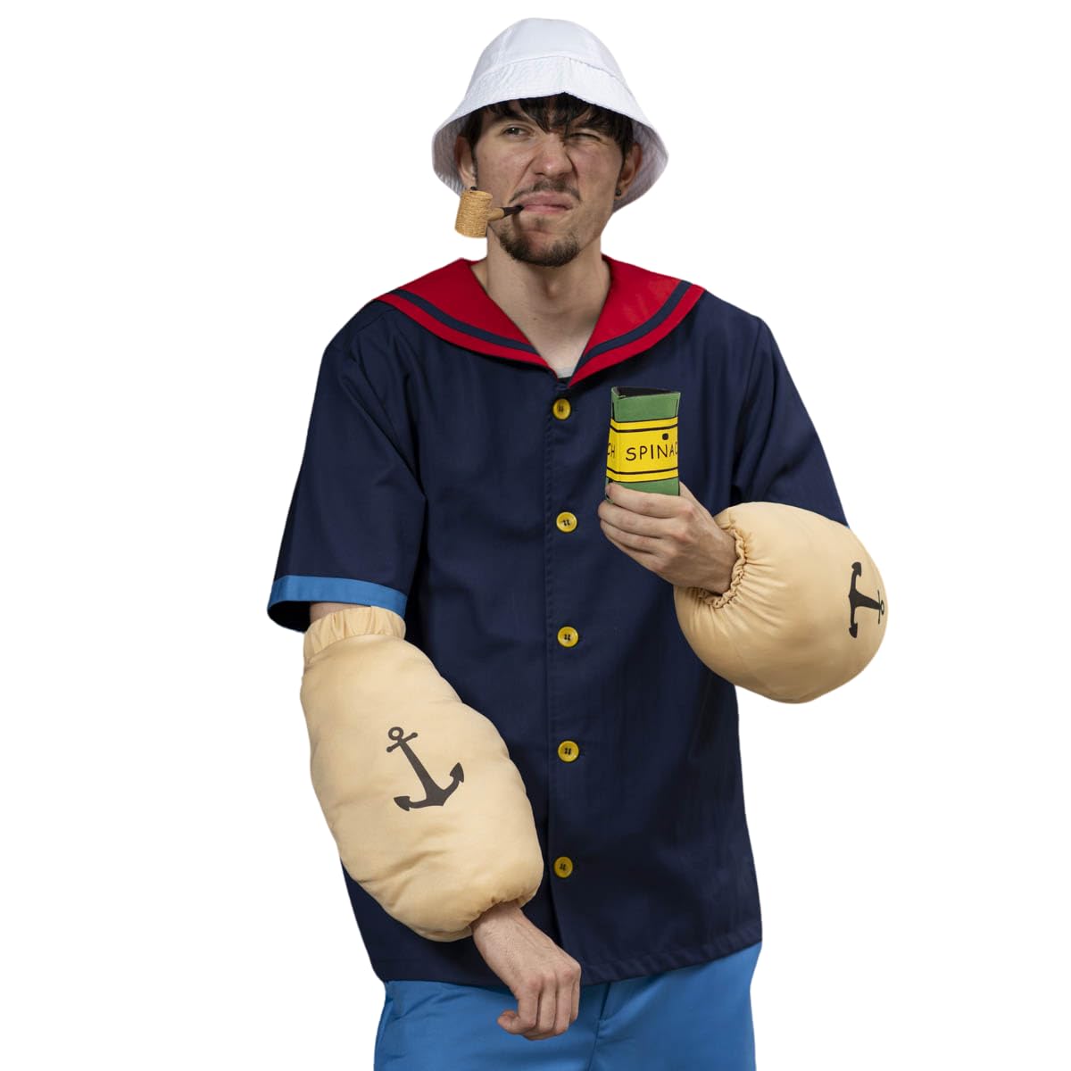 Sailor Man Adult Halloween Costume Set with Muscle Arms Spinach Captain Cosplay