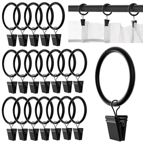 Catálogo de Anillos para cortinas de ducha del mes. 49 Rethan Anillo de Cortina, Clip de Anillo de Cortina de Plata de 20 Piezas, Cortina de Ducha con Gancho para el Dormitorio del baño Familiar (Negro)