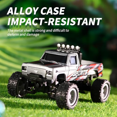 Image of Mini RC Monster Truck, 1:64 Scale, 2.4G Remote Control, Alloy, Speed /Steering Adjustable, Grey, Adult, Unisex Hobbyists