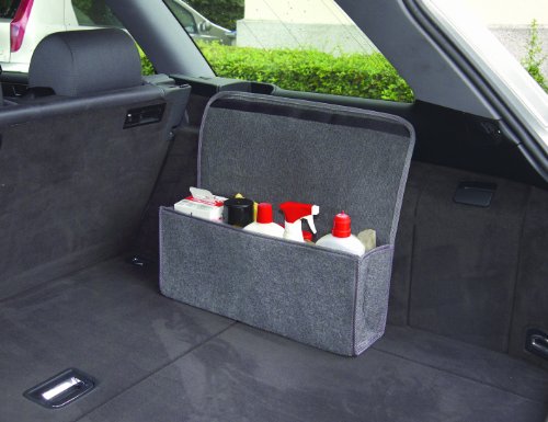 UNITEC 73615 Kofferraum-Organizer, Kofferaumtasche mit Klettverschluss Befestigung, robuster grauer Nadelfilz, schwarz, Nein