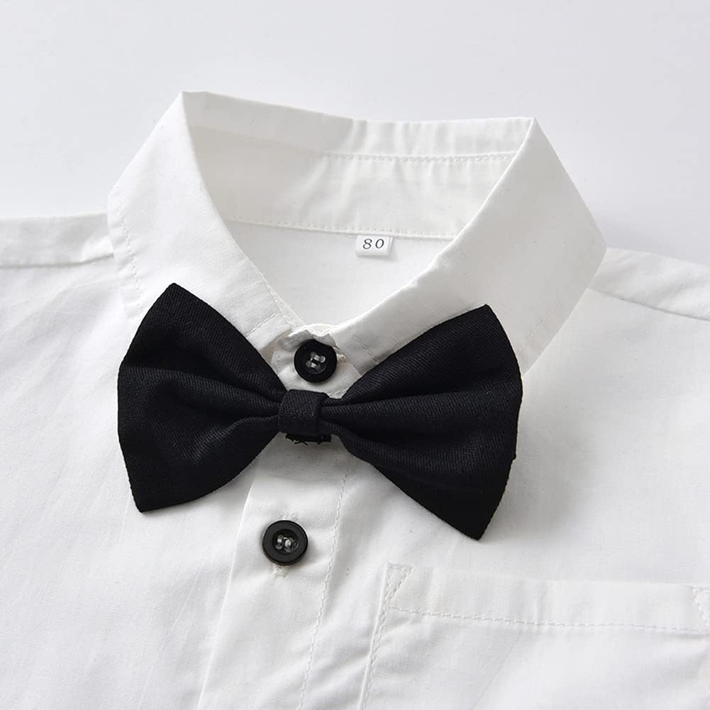 Baby Boys Christmas Outfit Bowtie Shirt Romper Suspenders Shorts Pants Wedding Birthday Party Tuxedo Gentleman Suit - Image 3