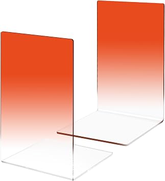 Honagu Book Ends, Acrylic Bookends, Clear Book End for Shelves, Desk Book Organizer, Book Stopper, Book Holder Stand Decorative for Heavy Books, CDs, Video Games 1 Pair/2 Pieces, Gradient Orange