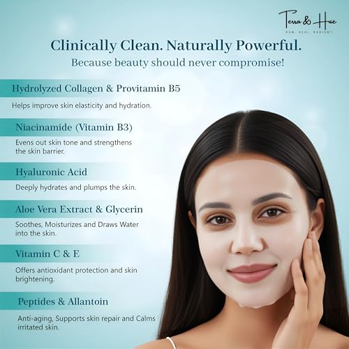 Image of Terra & Hue Korean Glass Skin Overnight Collagen Face Mask with Facial Headband and Glow Tracker for Young, Glowing Skin, 2X Natural Bio Collagen, 4X Hydration, Pigmentation, Pore Minimizing, Collagen Mask Overnight, Pack Of 2