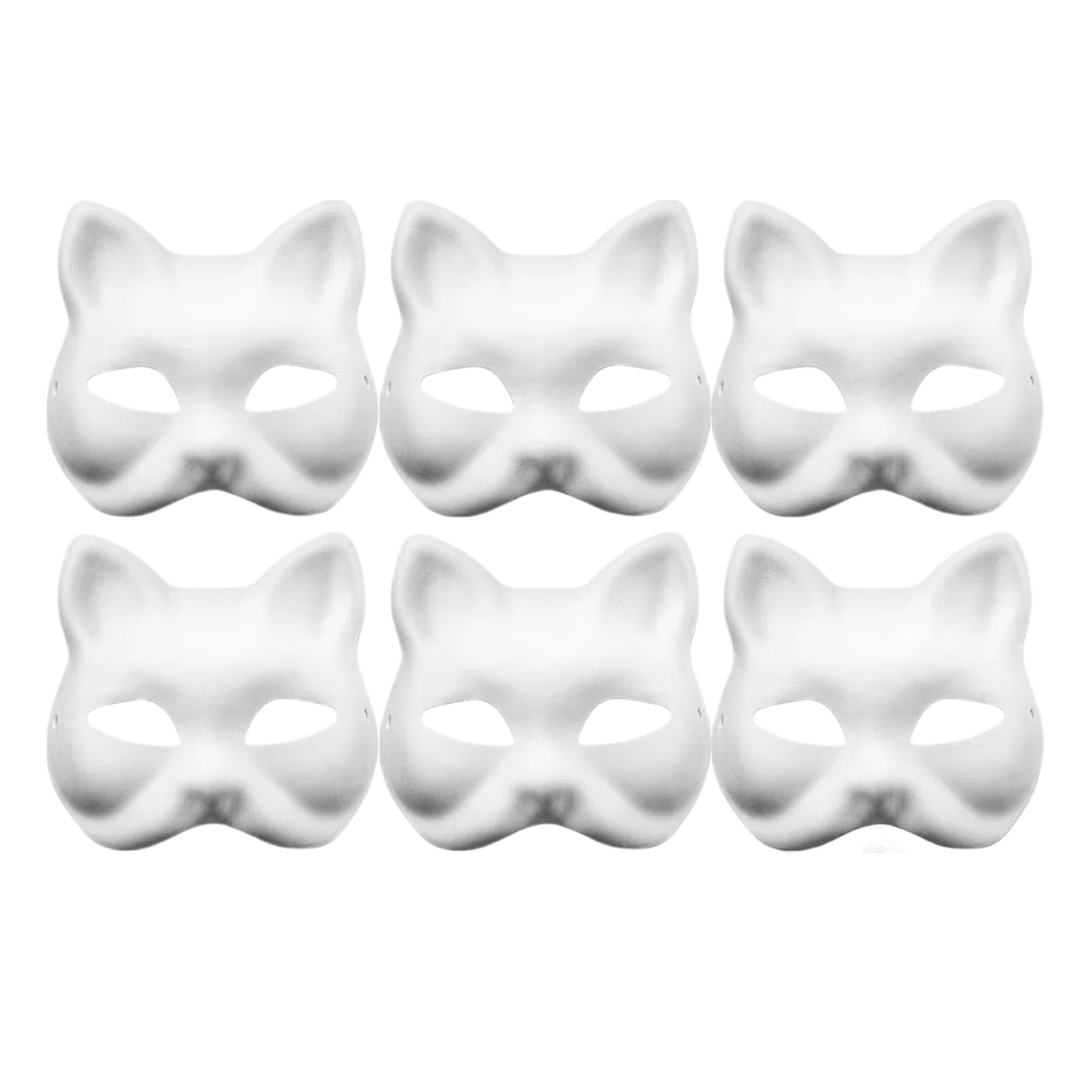 6 Stück Katzenmasken zum Bemalen, Therian Mask, DIY Leere Katzen Masken zum Basteln, Weiße Papier Katzenmaske zum Bemalen, DIY Therian Mask für Halloween Maske Maskerade, Maskenball, Cosplay (H)