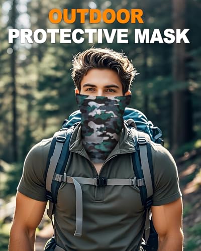 Lauzq 4Pack Neck Gaiter for Men Women Face Cover Mask Head Wrap Balaclava Headwear Bandana Headband Magic Scarf (A-Camo-1, one size)