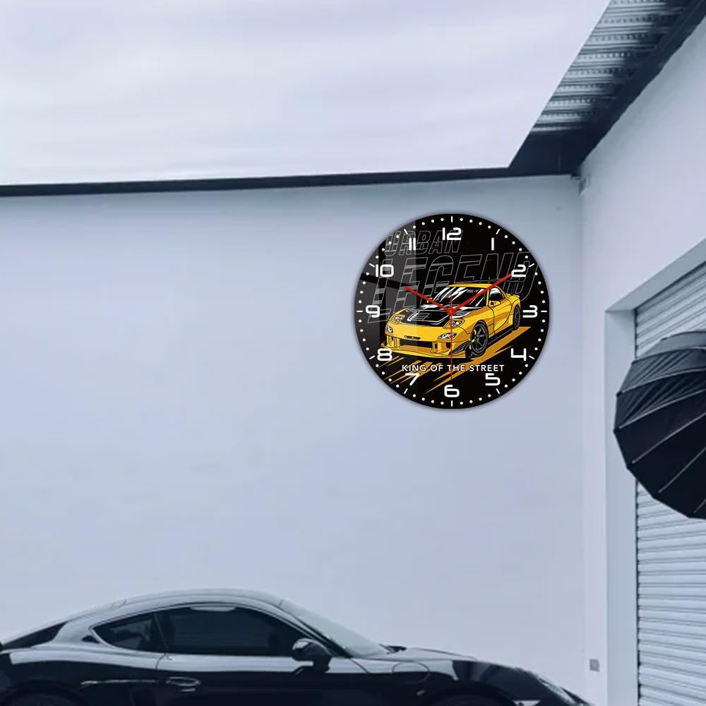 12 Inch Racing Car Wall Clock, Garage Clock Wall Silent Non Ticking Battery Operated Modern Decorative Shop Clocks for Garage Men Man Cave Boys Room Car Guys Gift