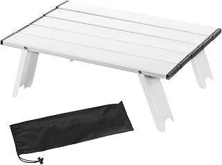 curfair Mesa plegable para pícnic, ultraligera, de aluminio, construcción sólida, resistente, alta estabilidad, tamaño pequeño, plegable, color blanco