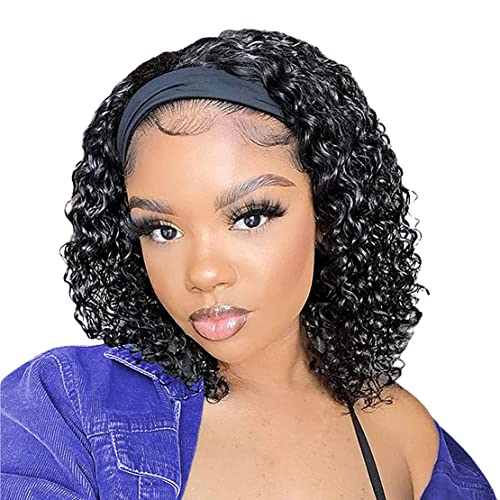JCL Curly Headband Wig Human Hair 180% Density 12 Inch Headband Wigs for Black Women Deep - image 1