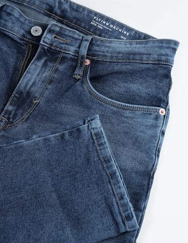 Image of Flying Machine Men's Slim Straight Fit Jeans| Solid | Mid Rise | Stretchable | Jeans for Man