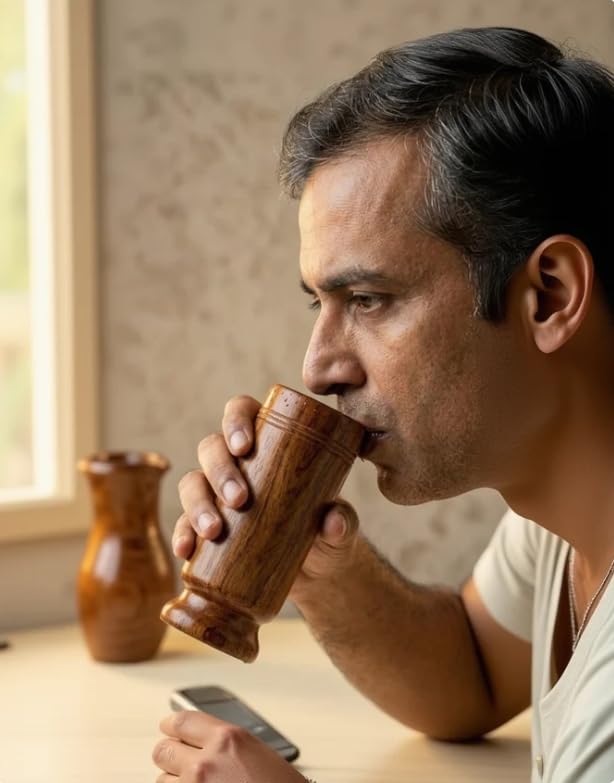 Image of Vijaysar Wood Sugar Care Balance Glass Ayurvedic Glass /Tumbler | Sugar Vijaysar Wood | Vijaysar Ki Lakdi | Bija Herbal Tumbler | Bija Tumbler 100ml