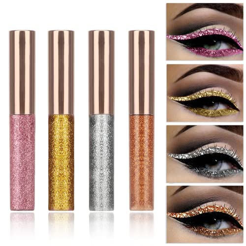 Liquid Glitter Eyeliner,Glitter Eyeshadow,Red Gold White Orange liquid eyeliner colorful set,Long Lasting Waterproof Sparkling Eyeliner Eye Shadow Pen for Women Girls（Set A）