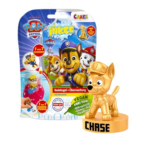 INKEE Paw Patrol Gold Edition - Badekugel Kinder mit Überraschung Badebombe Kinder mit Figur & Tattoo Cola-Gummi Duft Badezusatz Kinder