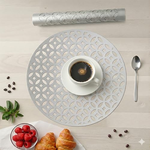 Image of Kuber Industries 4 Pcs Set Leather Round Side Table Mats | Reusable and Washable Dining Table Mat for Party, Wedding and Family Functions | Silver
