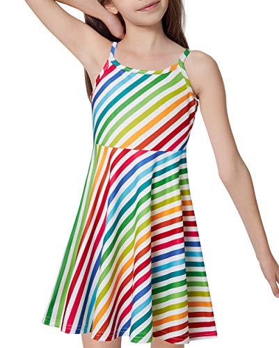 Loveternal Rainbow Dresses For Girls Size 7 Summer Casual Stripe Sundress Kids Twirly Vintage Swing Dresses Backless Cami Dresses Medium Colorful Strip Vacation Girls Dress Size 6-7 #TOP2