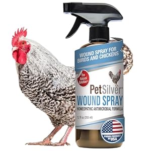 PetSilver Chicken Wound Spray for Chickens & Birds – Patented Silver Solution – Silver Spray for Wounds, Pecking Sores, Bumblefoot, Cuts, Burns, & Skin Irritations – Chicken Care – USA Made – 12 fl oz