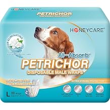 HONEY CARE All Absorb Petrichor Male Dog Wraps, Fresh Smell Dog Diaper, Disposable, Large, Print, 80 Count