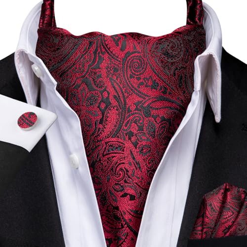 Image of Dubulle Paisley Floral Ascot for Men Self Tie Mens Cravat and Pocket Square Cufflinks Wedding