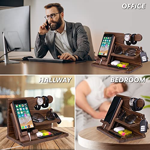 Gooin Global Smart Wood Phone Docking Station - Nightstand Organizer With Key Holder, Wallet Stand And Watch Organizer - Anniversary Birthday Mens Gifts Idea For Dad Husband Boyfriend Uncle Male #TOP1
