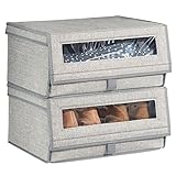 mDesign Fabric Large Storage Box Bin with Clear Window and Hinged Lid - Holder for Mens and Womens Dress Shoes, Boots, Pumps, Sandals, Flats - Modern Closet Organizer Solution - 2 Pack - Gray