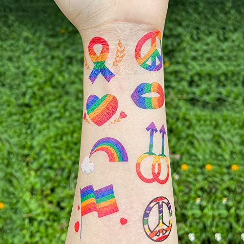 20 Sheets Pride Temporary Tattoos Lgbtq Rainbow Flag Tattoo Stickers Gay Face Makeup Paint Body Markers Waterproof Bulk Stickers Men Women Large Party Festival Accessories Decorations Stuff #TOP1