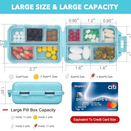 Image of Large Blue Pill Organizer with 189 Labels, Travel Pill Case for Women (1 Pack)