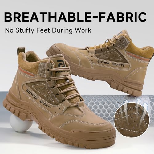 Image of Steel Toe Work Boots for Men - High Top Puncture Resistant Safety Boots - Industrial Boot for Worker - Comfortable Work Boot for Construction