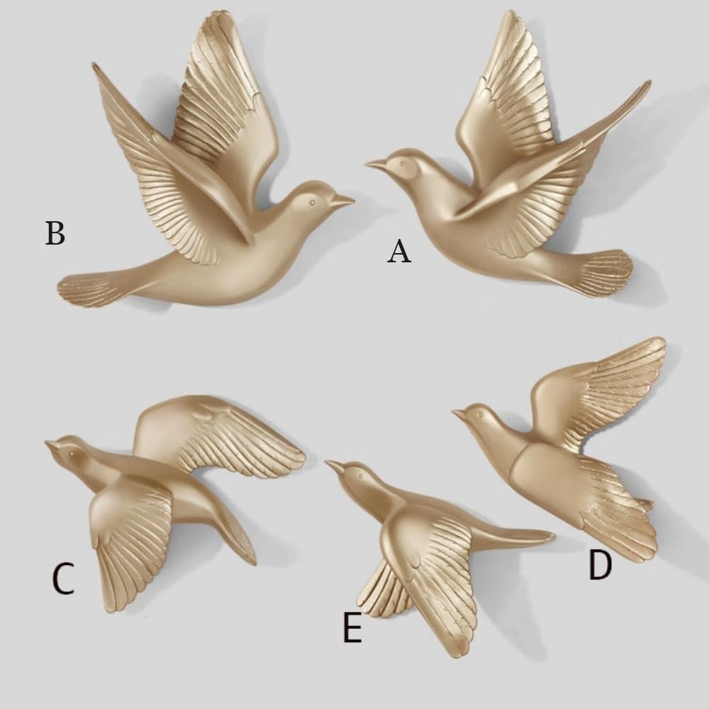 Scultura da Parete a Forma di Uccello, Ornamento da Parete, Scultura da Parete Galleggiante scolpita in 3D, Decorazione da Parete in Resina a Forma di Uccello, per Bagno, Soggiorno(E)