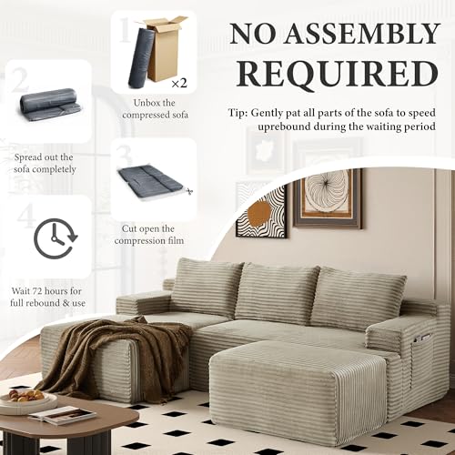 Image of 96 inch Sectional Couches for Living Room Cloud Couch Sofa with L-Shape Upholstered Boneless Couchs Modern Modular Sectional Couch with Chaise