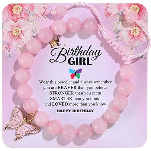 Girls Birthday Gifts Butterfly Bracelets Gift Box,for Daughter Granddaughter Friends Niece Teens Natural Stone Bead Bracelets