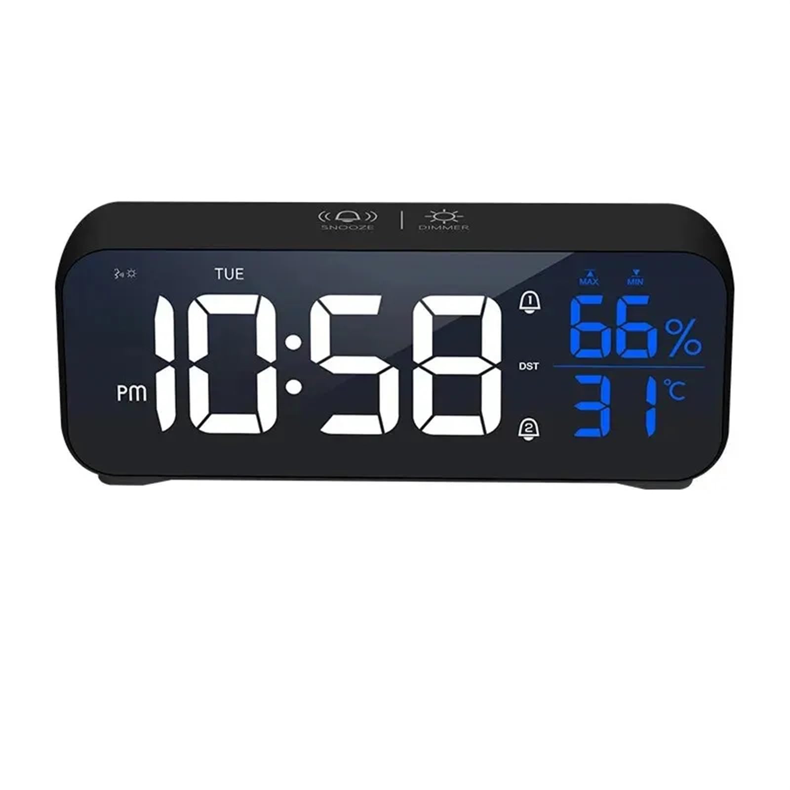 LUYSGBXR Alarm Clock Music Digital Alarm Clock Voice Control Temperature Humidity Display Desktop Clocks Home Table Decoration Built-in 1200mAh(Black-1pcs)